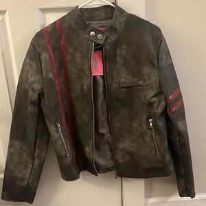 Edikted Grey and Red Women's Thunder Washed Faux Leather jacket- NWT -